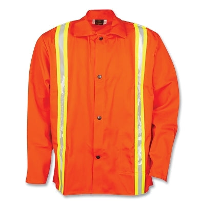 Lightweight Flame Resistant Welding Jacket, 6230DRQ, Westex FR7A, 3XL, Orange, H-Vis Yellow/Silver Stripes