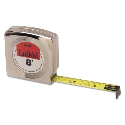Mezurall Tape Measure, 1/2 in x 8 ft, Inch, A1, Chrome