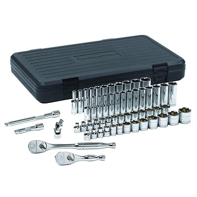 Mechanic Tool Set, 57-Pc 3/8 in Drive, SAE/Metric, 6 Point
