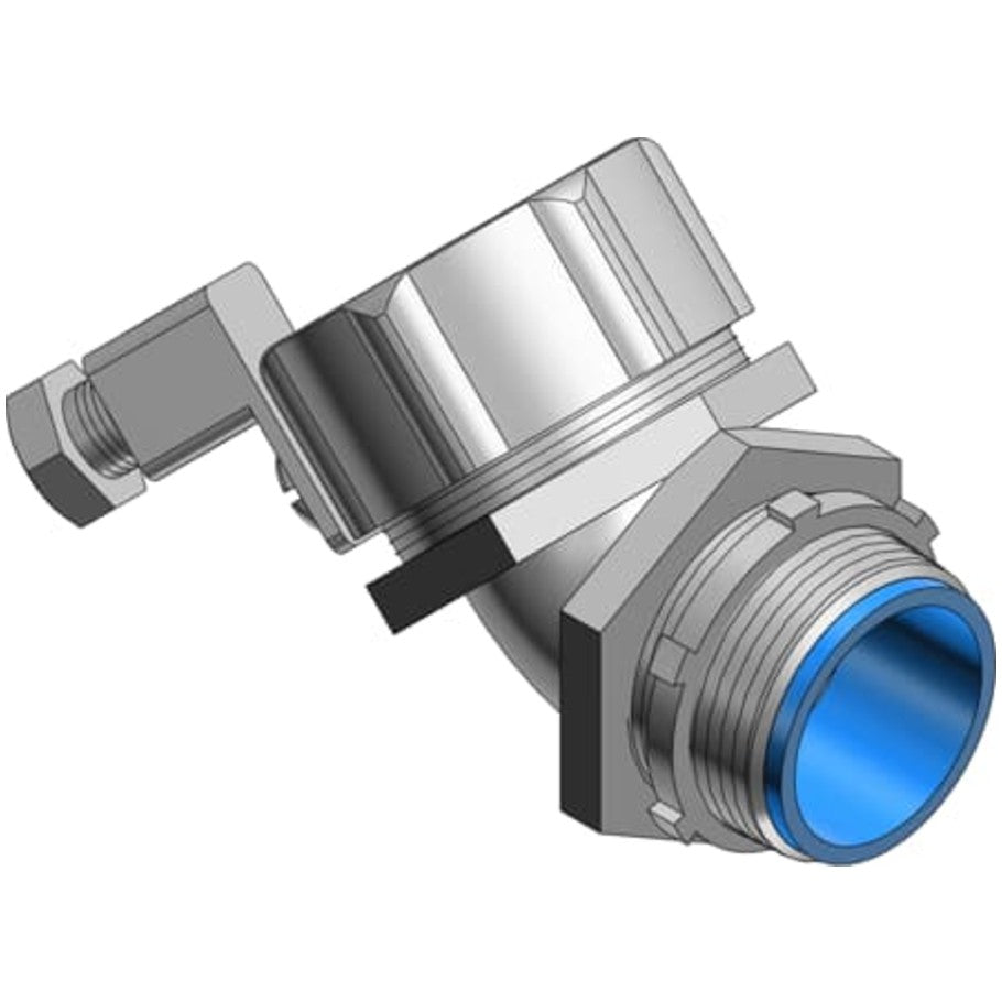 53 Series Liquid Tight Connector, Steel, Grounding Lug, 45  176;, Insulated Throat, 3/4 in.