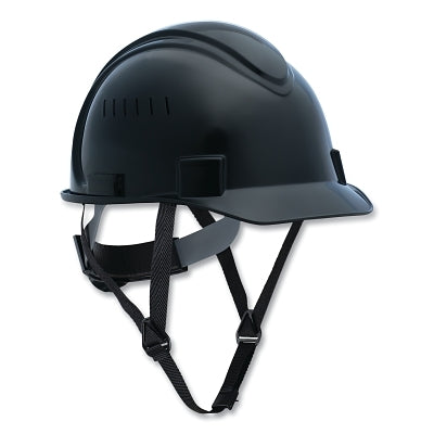Short Brim Hard Hat, 4-point Ratchet Suspension, Vented, Black