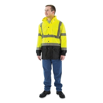 High Visibility Waterproof Parka, Rain Jacket with Nylon Mesh Liner, Polyester/Polyurethane, 3X-Large, Yellow/Black