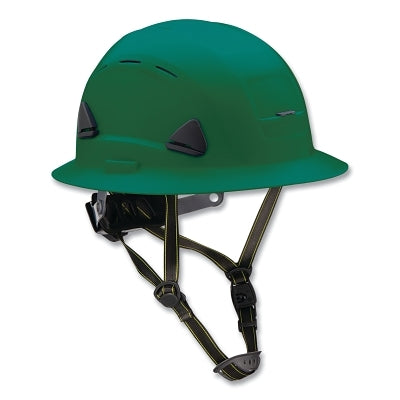 Fibre-Metal Climbing Style Full Brim Safety Helmet, Type II, Class C, Ratchet Suspension, Vented, Green