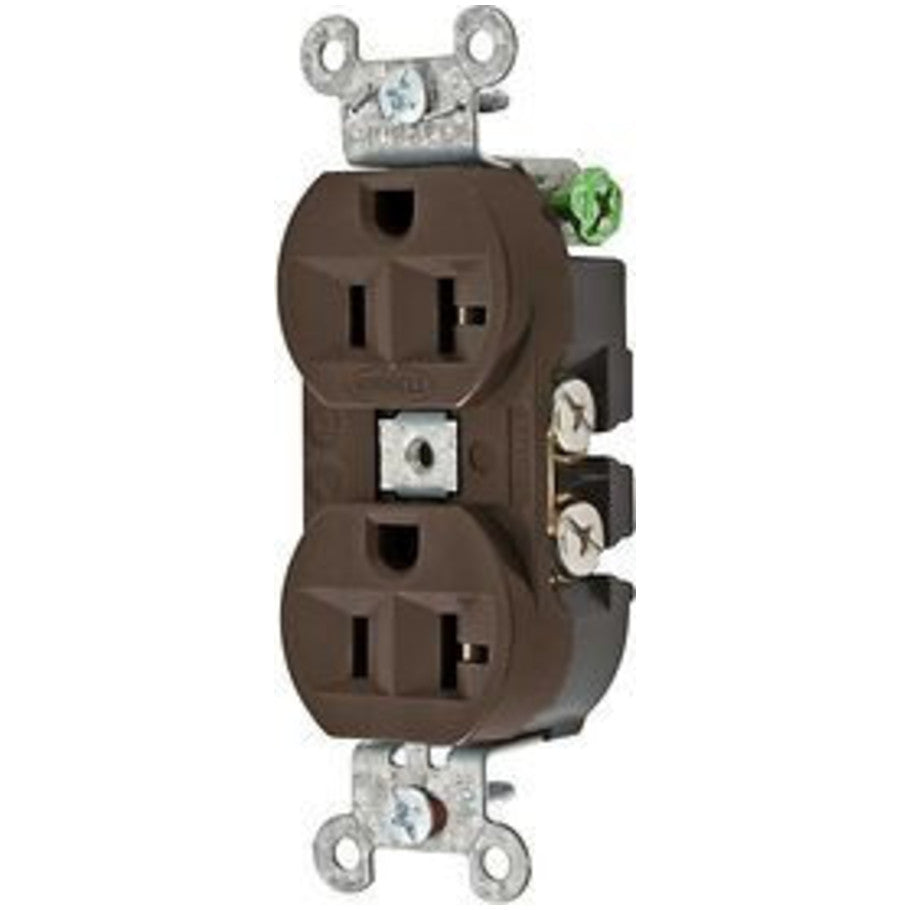 Hubbell-Pro Straight Blade Duplex Receptacle With Finder Groove Face, Heavy Duty, 20A, 125V, 2P3W, NEMA 5-20R, Brown