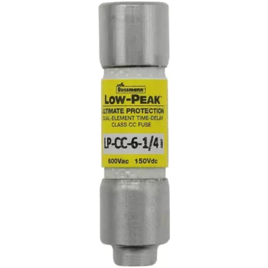 Low-Peak LP-CC Series Class CC Time Delay Fuse, Rejection, Current-Limiting, 6-1/4A, 600Vac/150Vdc, 13/32 x 1-1/2 in.