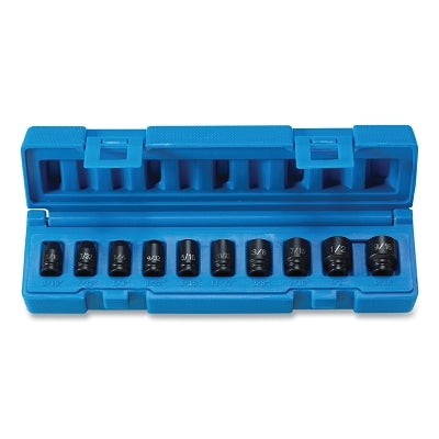 Impact Socket Set, 1/4 in Dr, SAE, 6s-point, 3/16 in to 9/16 in, 10-Pc STD Length Surface Dr