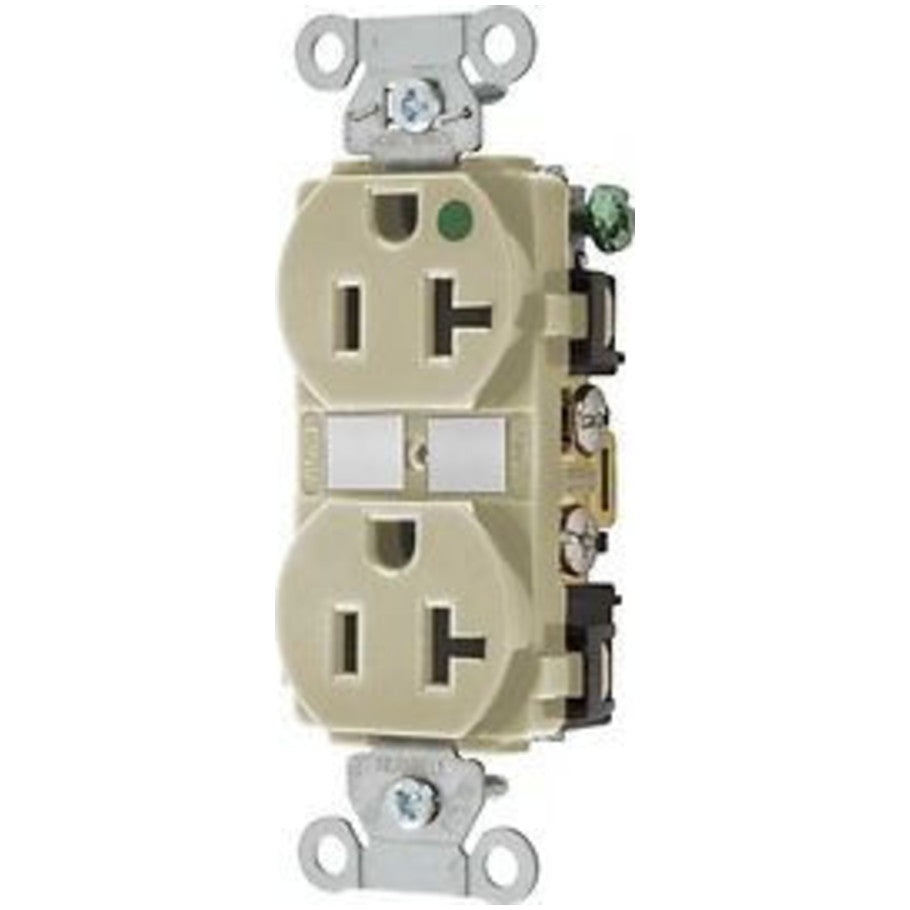 Hubbell-PRO Duplex Receptacle, Hospital Grade, 20A, 125V, 2P3W, Smooth Circuit ID Face, Back and Side Wired, Ivory