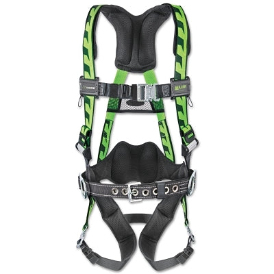 AirCore Full-Body Harness, Steel Side/Stand-Up Back D-Rings, Universal, Quick-Connect/Tongue Straps, Green