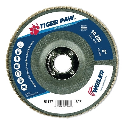 Tiger Paw TY29 Coated Abrasive Flap Disc, 6 in, 80 Grit, 7/8 in Arbor