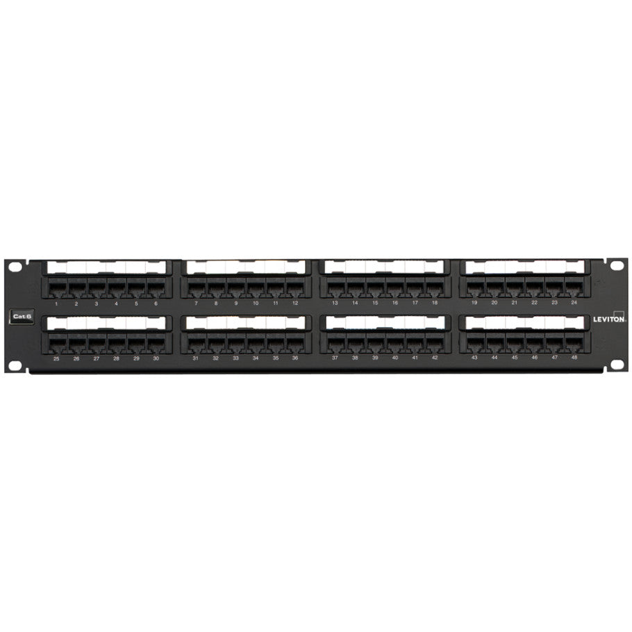 Cat 6 Universal Patch Panel, 48-Port, 2RU. Includes Cable Management Bar