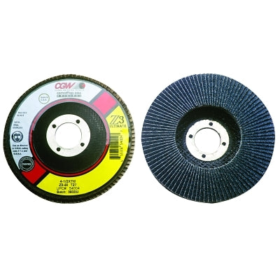 Flap Discs, Z3 - Ultimate 100% Zirconia, 4 1/2", 40 Grit,5/8 Arbor,13300 rpm,T27