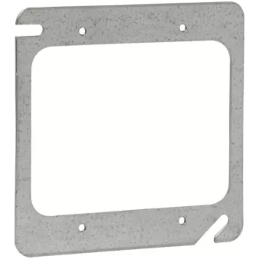 Mud Ring, Steel, 4 in. Square Outlet Box, 2-Device, Flat