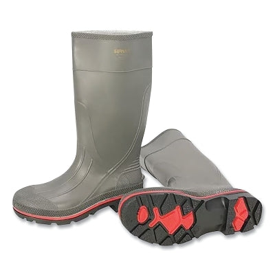 Pro PVC Boots, Plain Toe, Size 12, 15 in H, PVC, Gray with Black/Red Sole