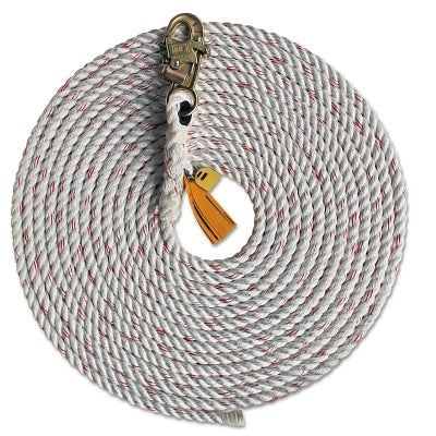 3M 1202794 Rope Lifeline with Snap Hooks, 310 lb Cap, 50 ft, Polyester/Polypropylene Blend