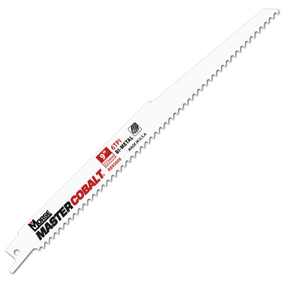 Master Cobalt Wood Bi-Metal Reciprocating Saw Blade, 0.050 in x 9 in L x 3/4 in W, 6 TPI, Tapered, 5 EA/PK