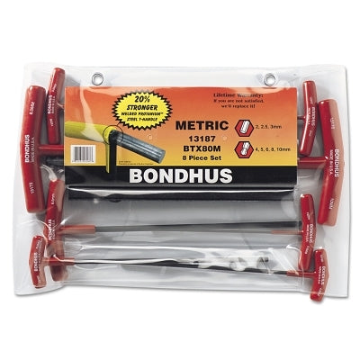 Balldriver T-Handle Hex Key Sets, 8 per pack, Hex Ball Tip, Metric
