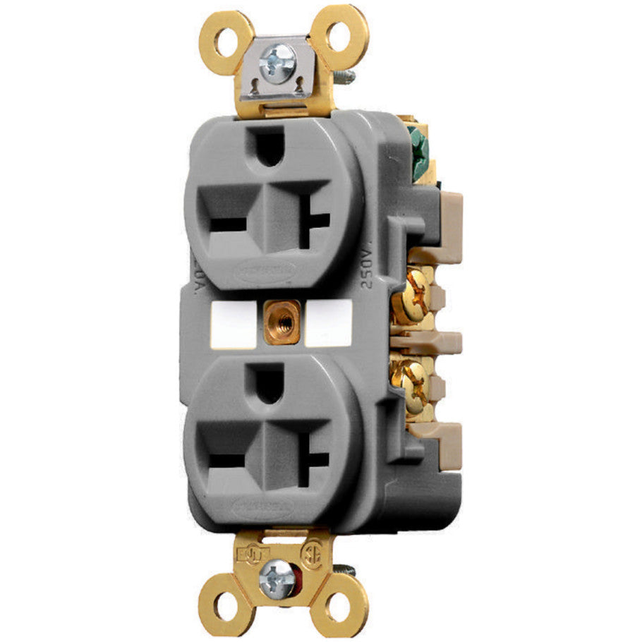 HBL Extra Heavy Duty Specification Grade 20A 250V 2P3W NEMA 6-20R Straight Blade Duplex Receptacle, Gray