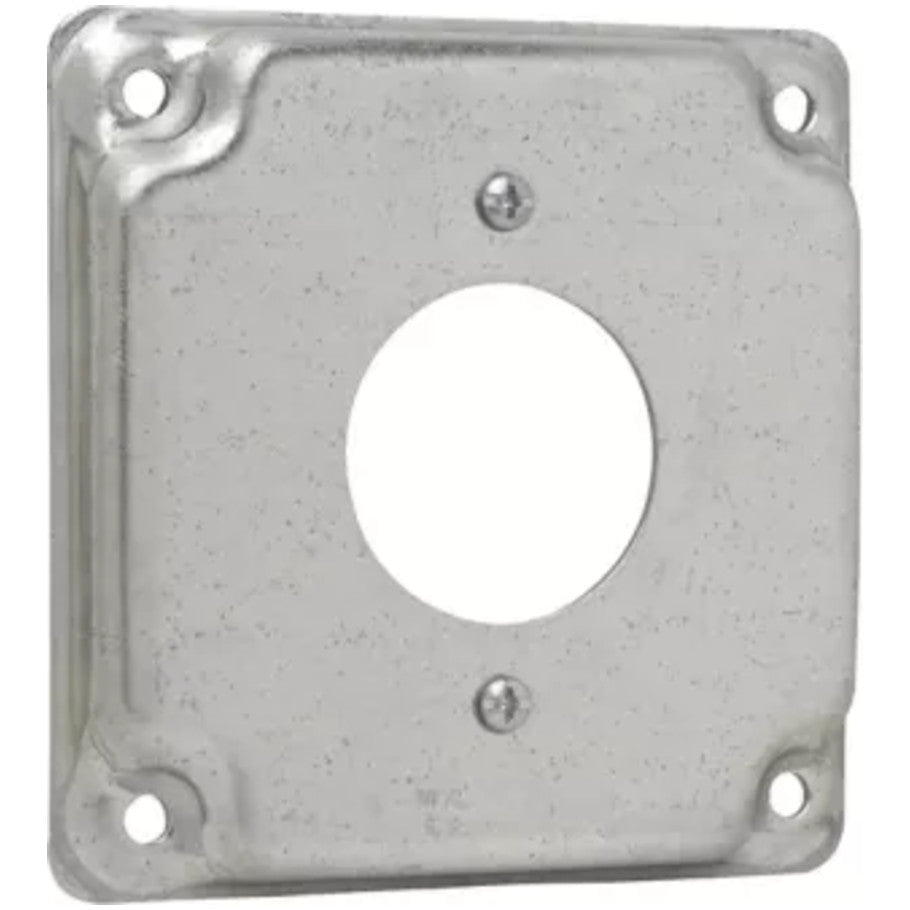 4 in. Square Surface Cover, Steel, Raised 1/2 in., 1-23/32 in. 30A Twist Lock Single Receptacle