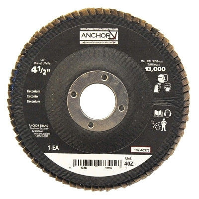 Abrasive High Density Flap Disc, 4-1/2 in dia, 40 Grit, 7/8 in arbor, 12000 RPM, Type 27