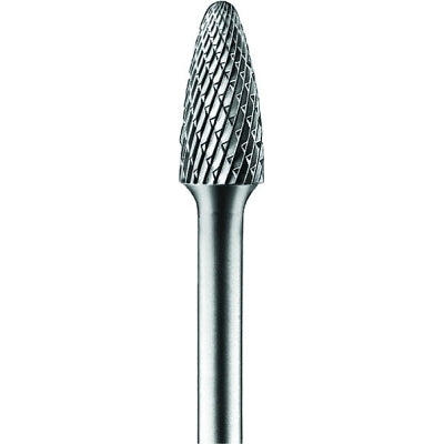 Carbide Tree/Radius Shape Bur Bit, 3/8"Dia.x3/4"L Cut, 1/4" Shank, Alt. Diamond