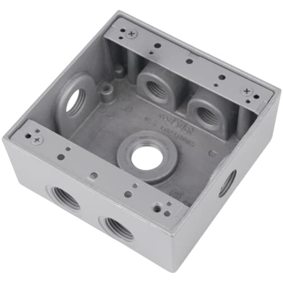 Red-Dot Weatherproof Box, Aluminum Die Cast, (9) 3/4 in. Standard/Side Threaded Hubs, 2-Gang, 2-1/16 in. Deep