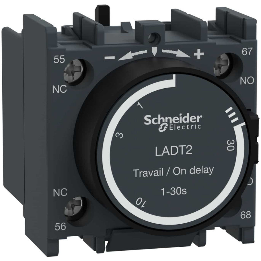 TeSys Deca, pneumatic time delay attachment, on delay, 0.1 to 30 sec, 1 NO and 1 NC, Screw Clamp Terminals