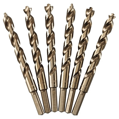 Gold Ferrous Pilot Point Drill Bit, 1/2 in dia, Split Point, 6 in L, 6 EA/PK