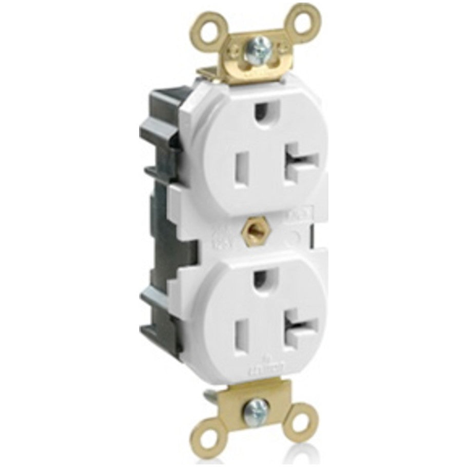 Lev-Lok Straight Blade Duplex Receptacle, Modular Terminals, Self-Grounding, 20A, 125V, 2P3W, NEMA 5-20R, White
