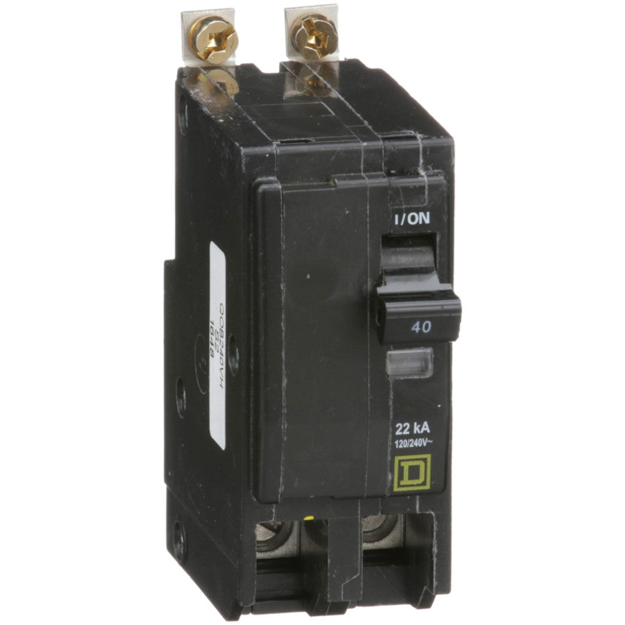 QOB Miniature Circuit Breaker, High Interrupting Capacity, Bolt On, 2 Pole, 40A, 120/240 Vac, 22kA