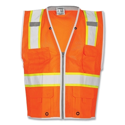 Premium BRILLIANT SERIES Vest, 1511 HD Safety, Orange/Lime/Reflective, Large, Radio/2-Tier Pencil/5-Pockets