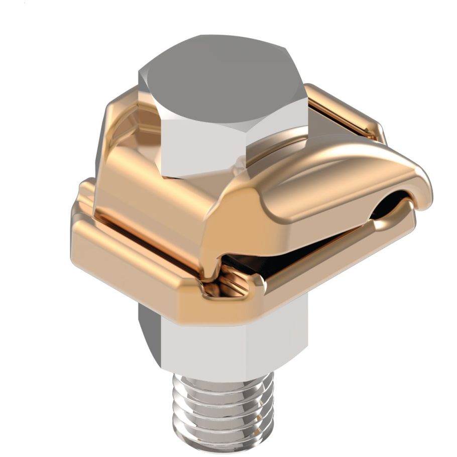 Grounding Clamp, Copper Cable to 1/4 in Flat, Two piece clampBolt length is suitable for clamping to 1/4 in flat bar.