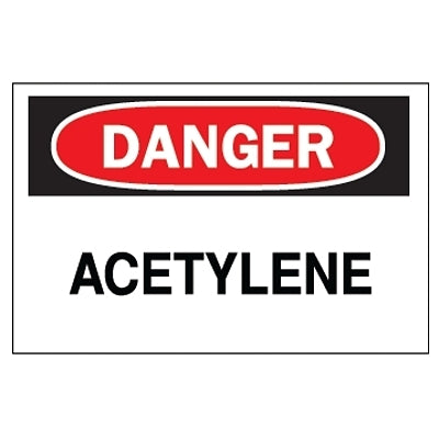 Chemical & Hazardous Material Signs, Danger, Acetylene, White/Red/Black