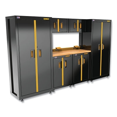 Storage Suite, 7 Pc, 126 in W, 2 2-Door Base Cabinets, Wood Top
