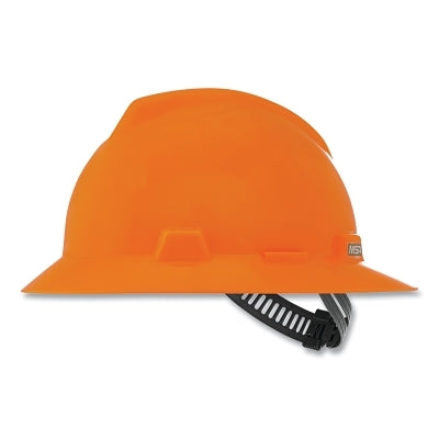 V-Gard Protective Hat, Staz-On, Full-Brim Hat, Slotted, Hi-Viz Orange