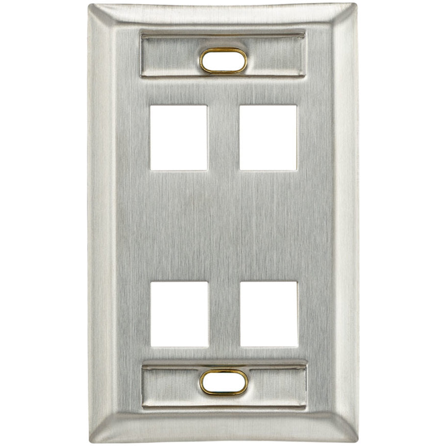 QuickPort 1-Gang Stainless Steel Wallplate With ID Window, 4-Port