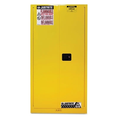 Sure-Grip EX Flammable Safety Cabinet, Self-Closing, 60 gal, Yellow, 65 in H, 2 Doors