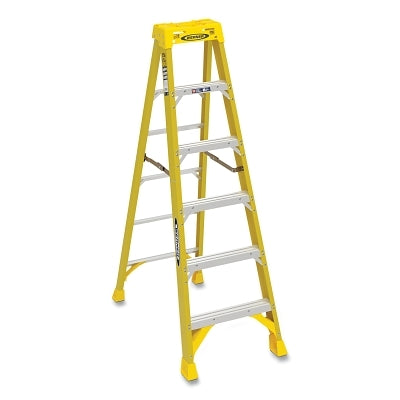 Fiberglass Stepladder, 6306, Type IAA, 6 ft L, 23.4 in W, Single-Sided, 375 lb Load Capacity, Yellow
