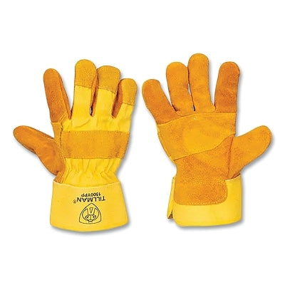 Work Gloves, 1500YPP, Standard Shoulder Split Cowhide/Canvas, Bourbon Brown/Yellow, 12 PR/PK