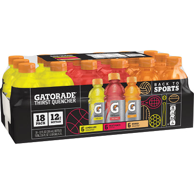 Thirst Quencher 12 oz Ready to Drink Multipack, 6 Lemon Lime, 6 Fruit Punch, 6 Orange