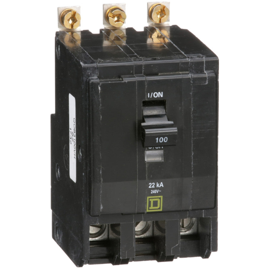 QOB Miniature Circuit Breaker, High Interrupting Capacity, Bolt On, 3 Pole, 100A, 240 Vac, 22kA