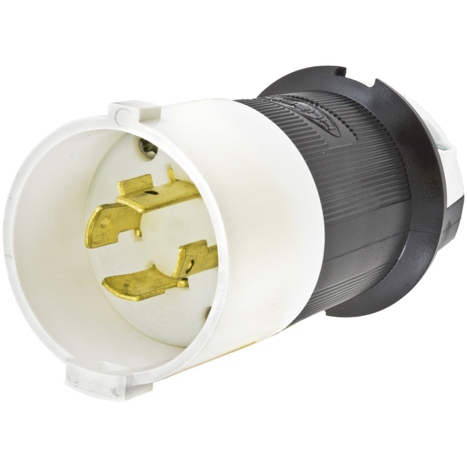Twist-Lock Safety-Shroud 20A 3-Phase 480V 3P4W Black and White Nylon Plug With White Valox Shroud