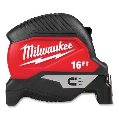 Magnetic Tape Measure, 16 ft, SAE, Double-Sided Printing, Steel Blade, Red/Black