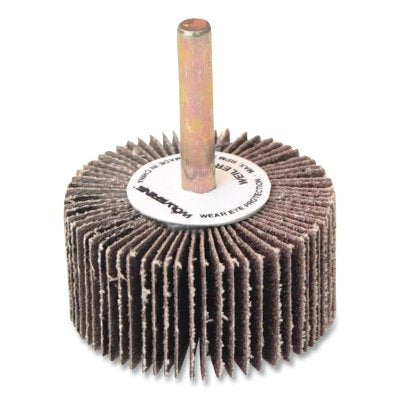 Wolverine Mounted Flap Wheel, Unthreaded, 1/4 in dia Stem x 2 in dia x 1 in W, 60 Grit, 25000 RPM