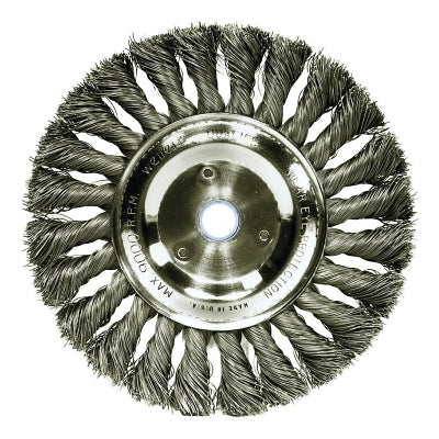 Standard Twist Knot Wire Wheel, 6 in D x 1/2 in W, .016 in Steel Wire, 9,000 rpm