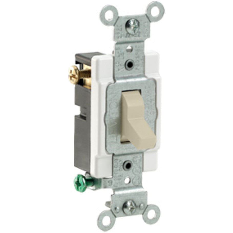 Commercial Spec Grade Toggle AC Quiet Switch, 3-Way, 15A, 120/277V, Side Wired, Ivory