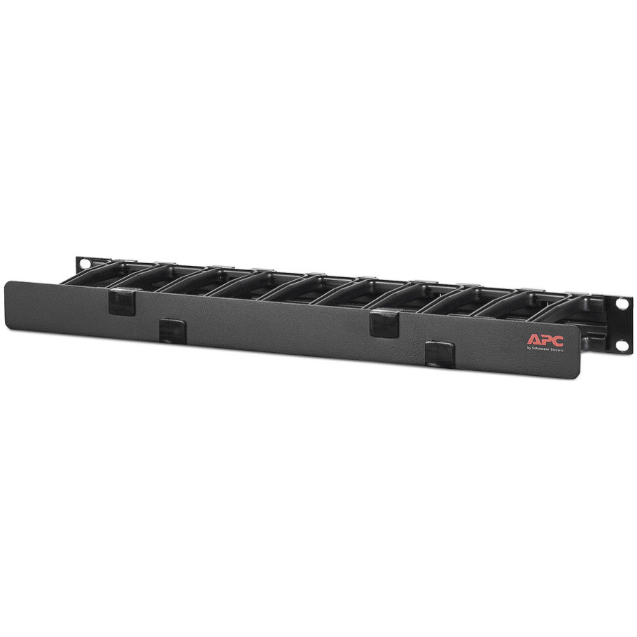Cable Manager with Cover, Single-Sided, Horizontal, 1U, Black, 1.73 H x 19.02 W x 4.33 D in.