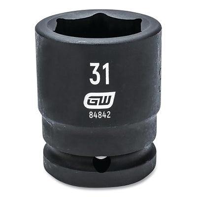 Impact Socket, 3/4 in Drive Size, 31 mm Opening Size, 6-point, Standard Length