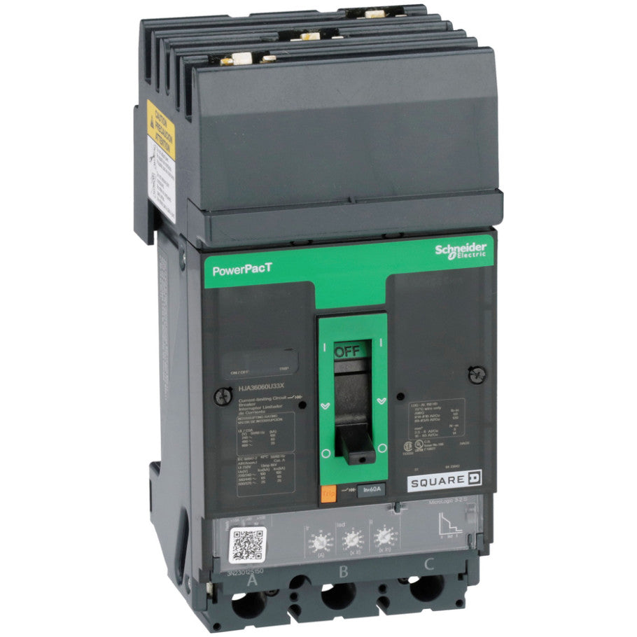 PowerPact HJA Series Circuit Breaker, J-Frame, 60A, 3-Pole, 25 kA, Micrologic 3.2S, 9.73 H x 4.48 W x 4.8 D in.