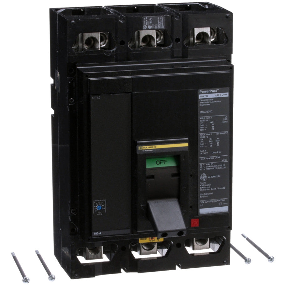 Molded Case Circuit Breaker, 600V 700A,12.80 in.,3,300-800A,40deg Celsius,50/60HZ,600 Vac/250 Vdc,65kA 240Vac - 35kA 480Vac