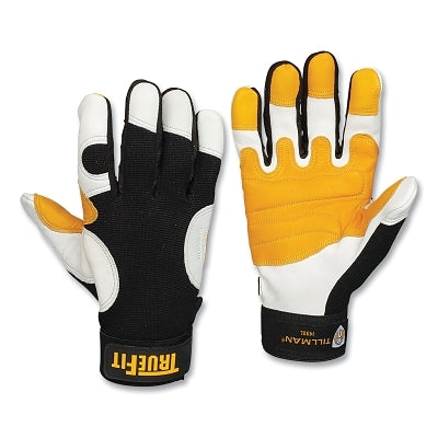 TrueFit Leather-Palm Gloves, 1490, Top Grain Goatskin/Spandex BOH, Med, Black/Gold/Pearl